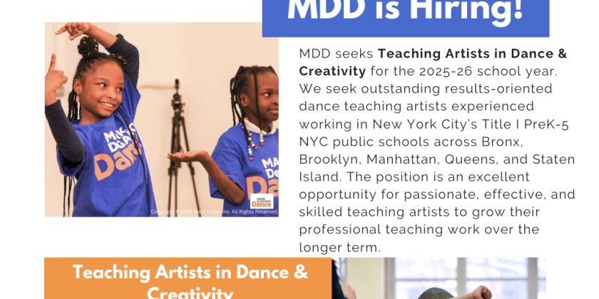 MDD is Hiring Teaching Artists in Dance & Creativity for the 2025-26 School Year