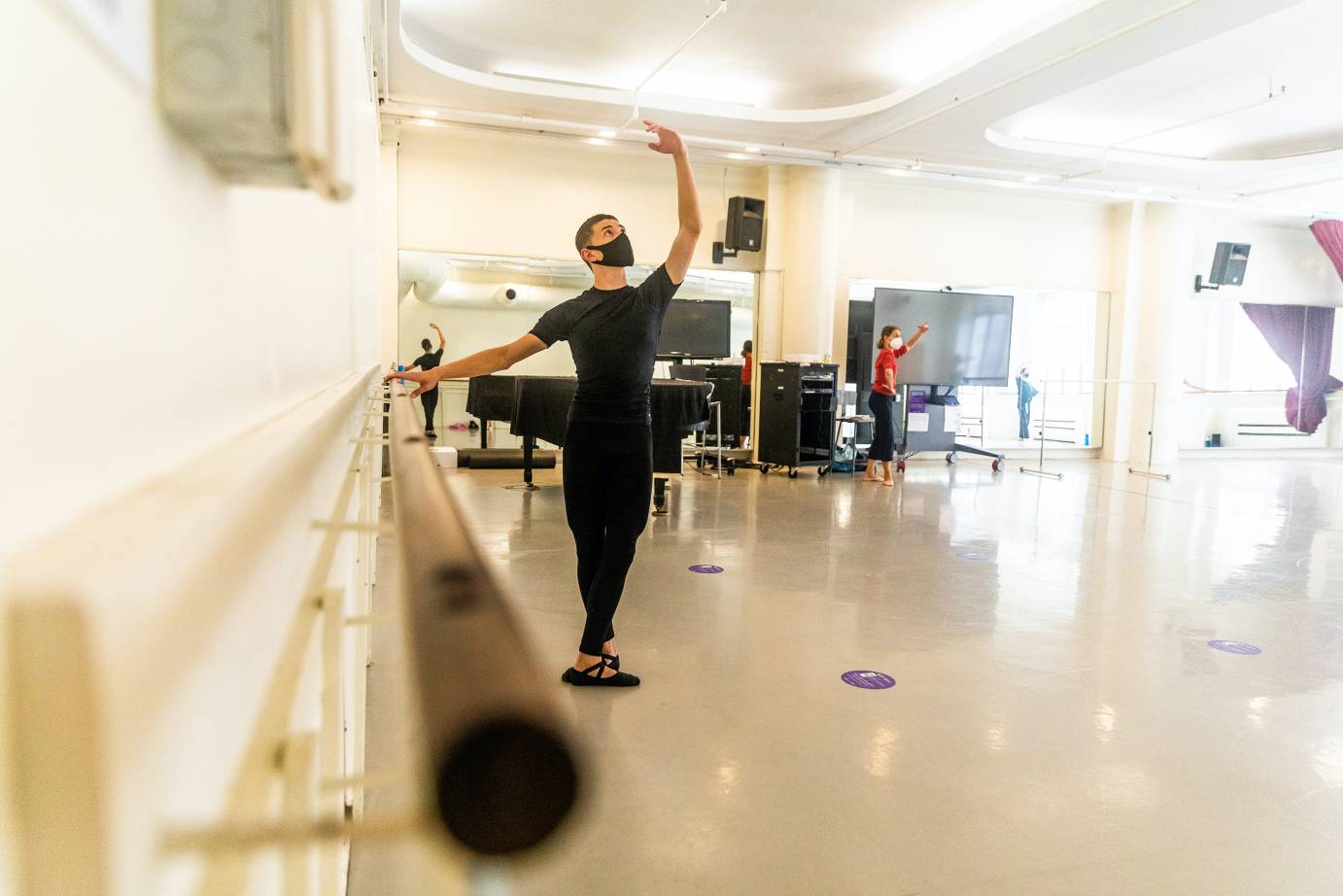 Students at Tisch spaced out at barre